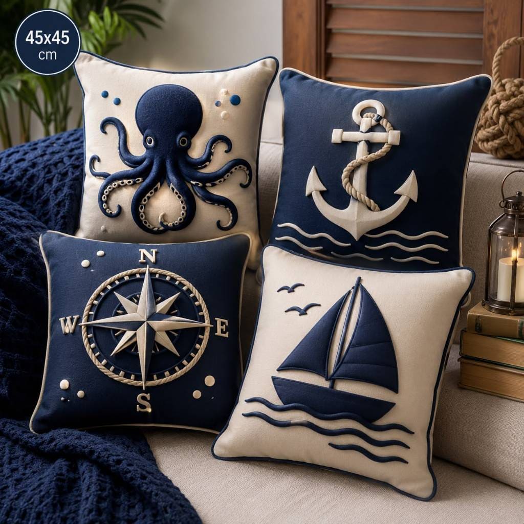 KIT 04 CAPAS DE ALMOFADAS DECORAÇÃO PARA CASA - MARINHEIRO